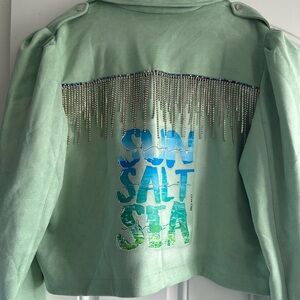Sun Salt Sea Spray Mint Fringe Jacket Rhinestone-Large